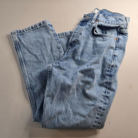 Topshop Blue Jeans Women's 28 Straight Leg Relaxed Distressed Button Fly - Picture 9 of 16